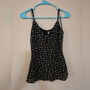 Astr Black White Polka Dot Cowl Neck Camisole